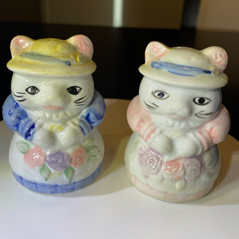 Vintage 70’s Garden Party Cat Ceramic Salt and Pepper Shakers
